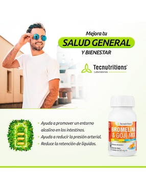 Bromelina y Goji Mix Tecnutritions con vinagre de manzana de 60 tabletas