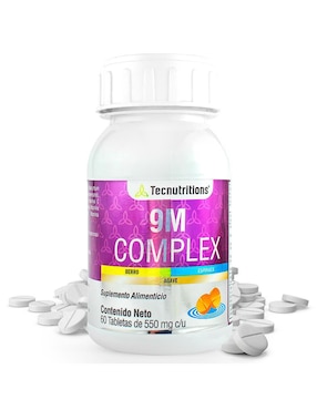 Suplemento Alimenticio 9M Complex Tecnutritions Con ácido Folico, Semilla De Uva, Keratina , Vitamina D3, Hierro, Dióxido De Silicio No Saborizado 60 Tabletas