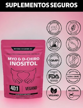 Suplemento Alimenticio Beyond Vitamins Myo y D-Chiro Inositol Zinc, Acido Folico, Inulina de Agave, Vitamina D3 y Selenio 150 g Beyond Vitamins con inositol sabor natural de 150 g