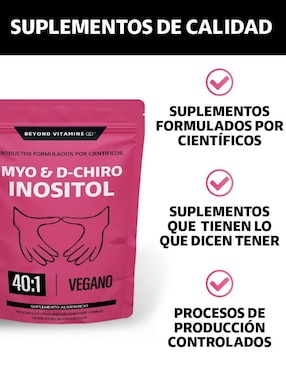 Suplemento Alimenticio Beyond Vitamins Myo y D-Chiro Inositol Zinc, Acido Folico, Inulina de Agave, Vitamina D3 y Selenio 150 g Beyond Vitamins con inositol sabor natural de 150 g