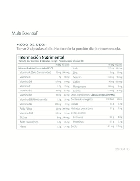 Multi Essential de OXOMIO Oxomio con multivitamínico, vitamina d 23 y minerales de 180 cápsulas
