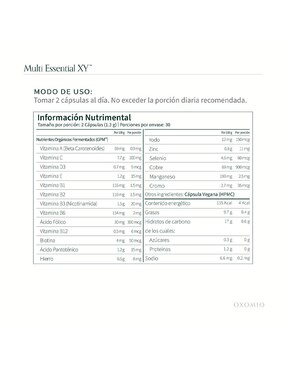 Multi Essential XY de OXOMIO Oxomio con multivitamínico, vitamina d 23 y minerales de 60 cápsulas