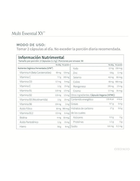 Multi Essential XY de OXOMIO Oxomio con multivitamínico, vitamina d 23 y minerales de 180 cápsulas