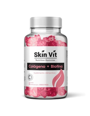 Colágeno + Biotina Súper Premium Skin Vit Nutrition Company Con Biotina Y Colágeno Sabor Fresa 60 Gomitas