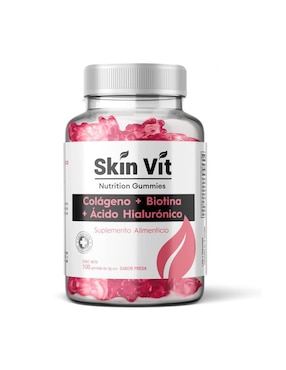 Colágeno Biotina Ácido Hialurónico Skin Vit Nutrition Company Con Biotina Y Colágeno Sabor Fresa 100 Gomitas