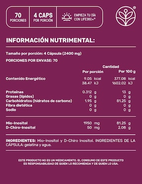 Myo & D-Chiro Inositol Life360+ formula 40:1 Life360 Myo & D-Chiro Inositol de 280 caps