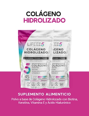 Colágeno Hidrolizado + Biotina + Keratina +Acido Hialurómico + Vitamina E LIFEED5 para cabello y uñas 2 pack Lifeed5