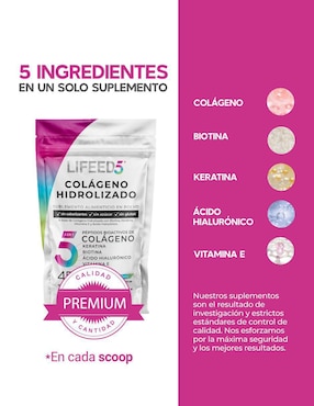 Colágeno Hidrolizado + Biotina + Keratina +Acido Hialurómico + Vitamina E LIFEED5 para cabello y uñas 2 pack Lifeed5