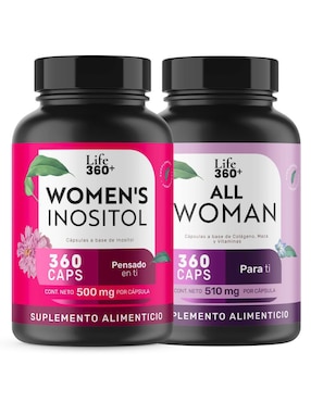 Suplemento Alimenticio Life360+ Con Inositol, Biotina, Colágeno Hidrolizado, Vitamina B1, B2, B3, B5, B6, B12, C, D3, E, K, Ácido Fólico, Zinc, Maca Negra, Maca Amarilla Y Maca Roja