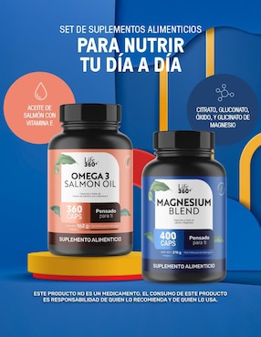 Set de suplementos omega 3 salmon oil + magnesium mix 4 tipos de magnesio Life360+