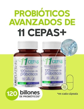 2 pack probióticos 120 billones 11 cepas e inulina de agave Megabiotic con probióticos, inulina de agave y aloe vera de 60 cápsulas