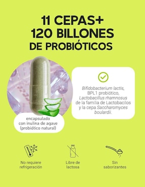 2 pack probióticos 120 billones 11 cepas e inulina de agave Megabiotic con probióticos, inulina de agave y aloe vera de 60 cápsulas