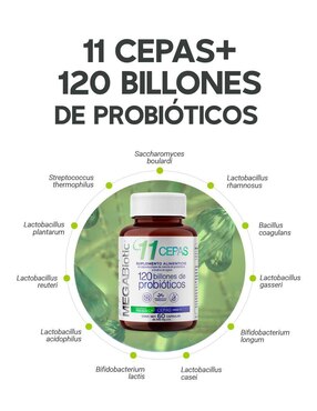 2 pack probióticos 120 billones 11 cepas e inulina de agave Megabiotic con probióticos, inulina de agave y aloe vera de 60 cápsulas