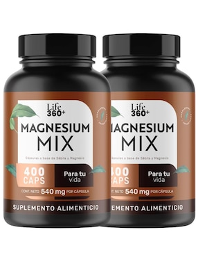 Set Magnesium Complex lLfe360+ con citrato de magnesio, glicinato de magnesio, gluconato de magnesio y óxido de magnesio reforzados con áloe vera 800 cápsulas