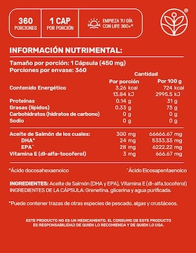2 pack vitamina e + aceite de salmón (omega 3, dha y epa) Life360+ con omega 3, dha, epa y vitamina e de 162 g