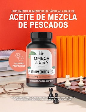 Omg 3: omega 3 con mix de aceites + epa + dha + omega 6 + omega 9 Life360+ con aceite de salmón, aceite de anchoa y aceite de mackerel de 220 cápsulas