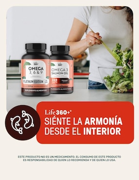 Omg 3: omega 3 con mix de aceites + epa + dha + omega 6 + omega 9 Life360+ con aceite de salmón, aceite de anchoa y aceite de mackerel de 220 cápsulas