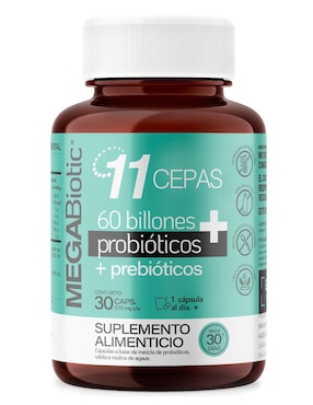 Suplemento Alimenticio Probióticos 60 Billones Con 11 Cepas Megabiotic Con Probióticos, Inulina De Agave Y Aloe Vera 30 Cápsulas