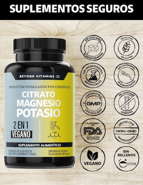 Suplemento Alimenticio Beyond Vitamins con citrato de magnesio sabor natural de 180 cápsulas
