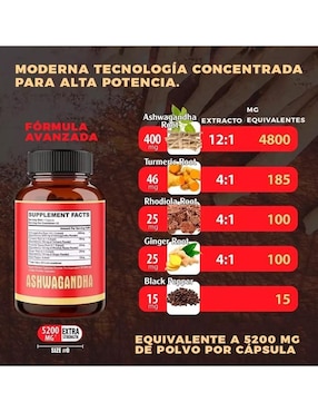 Ashwagandhaalto Concentrado Equivalente A 5200 Mg
 Agobi con cúrcuma, jengibre, moringa sabor jengibre de 310 g