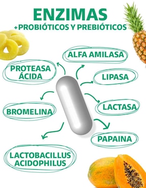 Enzimas Digestivas, Probióticos y Prebióticos Beyond Vitamins con enzimas digestivas y probióticos sabor original de 180 cápsulas