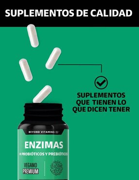 Enzimas Digestivas, Probióticos y Prebióticos Beyond Vitamins con enzimas digestivas y probióticos sabor original de 180 cápsulas