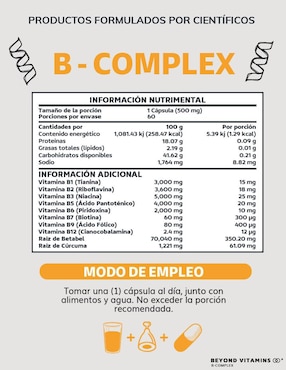 B-Complex Vitaminas Complejo B Beyond Vitamins de 60 cápsulas