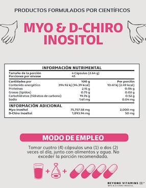 Suplemento Myo y D-Chiro Inositol 40:1 Beyond Vitamins con myo-inositol y d-chiro inositol de 180 cápsulas