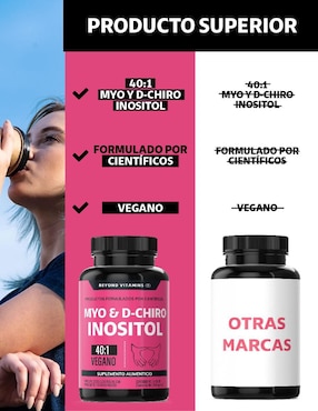 Suplemento Myo y D-Chiro Inositol 40:1 Beyond Vitamins con myo-inositol y d-chiro inositol de 180 cápsulas