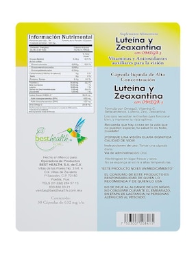 Luteína y Zeaxantina Best Health con omega 3 de 30 cápsulas