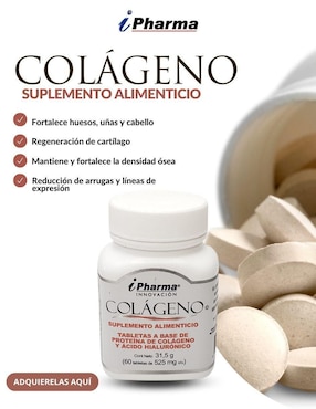 Suplemento alimenticio a base de proteína Colágeno con ácido hialurónico sabor natural de 60 tabletas