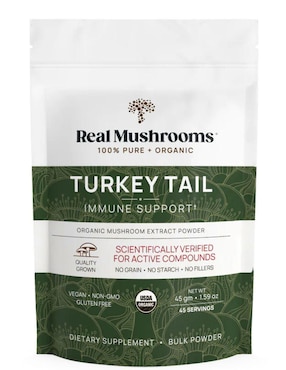 Polvo De Extracto De Turkey Tail Real Mushrooms Sabor Natural 45 G