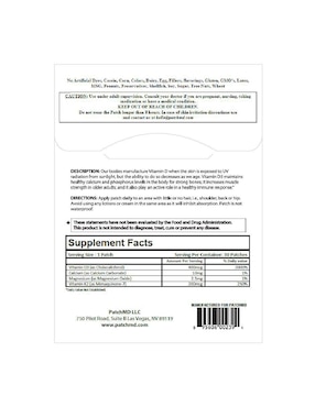 Vitamina D3 + Calcio suplemento alimenticio Patch Md parches
