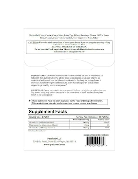 Vitamina D3 + K2 suplemento alimenticio Patch Md parches