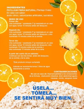 Fibra pureza de Oro Best Health con psyllium (plantago ovata) sabor piña 340 g