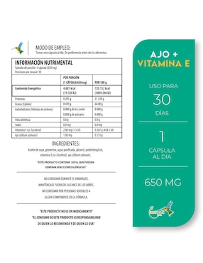 Ajo + Vitamina E Best Health de 30 cápsulas