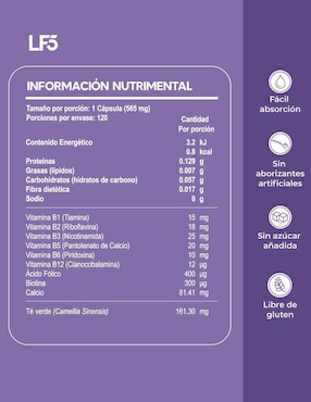 Complejo B + Calcio + Ácido Fólico LIFEED5 120 cápsulas Lifeed5 con vitamina b3