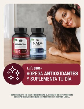 Resveratrol, Astaxantina y Vitamina C Life 360+ Antioxidante de 1024 mg por porción.