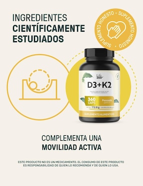 K2D3: Vitaminas: K2 y D3 360 cápsulas Life360+ con vitamina K2 y vitamina D3
