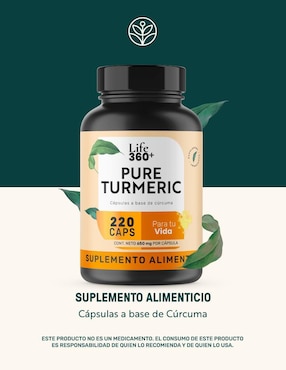 Pure Turmeric: Raíz de Cúrcuma con Estearato de Magnesio Life 360+ Life360+