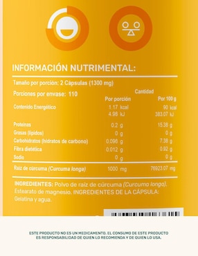 Pure Turmeric: Raíz de Cúrcuma con Estearato de Magnesio Life 360+ Life360+
