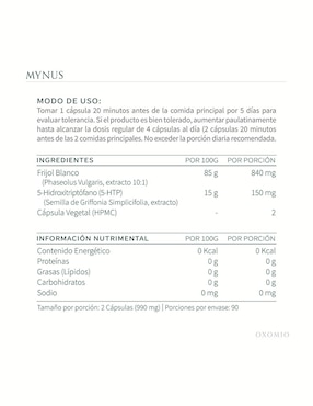 Mynus de Oxomio- Slim Oxomio con 5-htp de 180 cápsulas