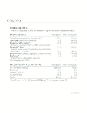 Condro de Oxomio - Joint Support Oxomio con curcumina al 95% de curcuminoides de 180 cápsulas