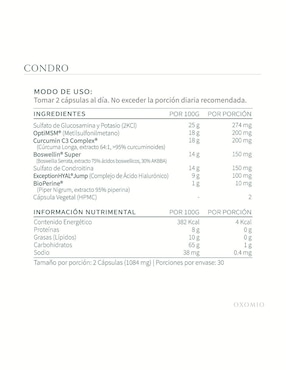 Condro de Oxomio - Joint Support Oxomio con curcumina al 95% de curcuminoides de 60 cápsulas