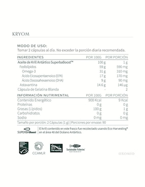 Kryom de Oxomio - Heart Health Oxomio con aceite de krill de 180 cápsulas