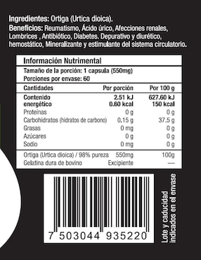 Ortiga Skin Vit Nutrition Company sabor natural de 60 cápsulas