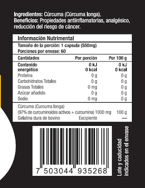 Cúrcuma Skin Vit Nutrition Company 60 Cápsulas Skin Vit Nutrition Company sabor natural de 60 cápsulas