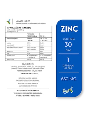 Zinc Best Health de 30 cápsulas