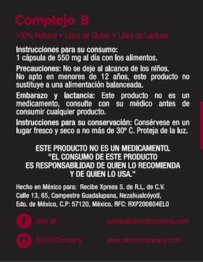 Complejo B Skin Vit Nutrition Company con Complejo B 60 Cápsulas Skin Vit Nutrition Company con vitamina b3 sabor natural de 60 cápsulas