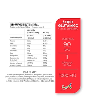 Ácido Glutámico + Tiamina Best Health con ácido glutámico + vitamina b1 de 90 cápsulas